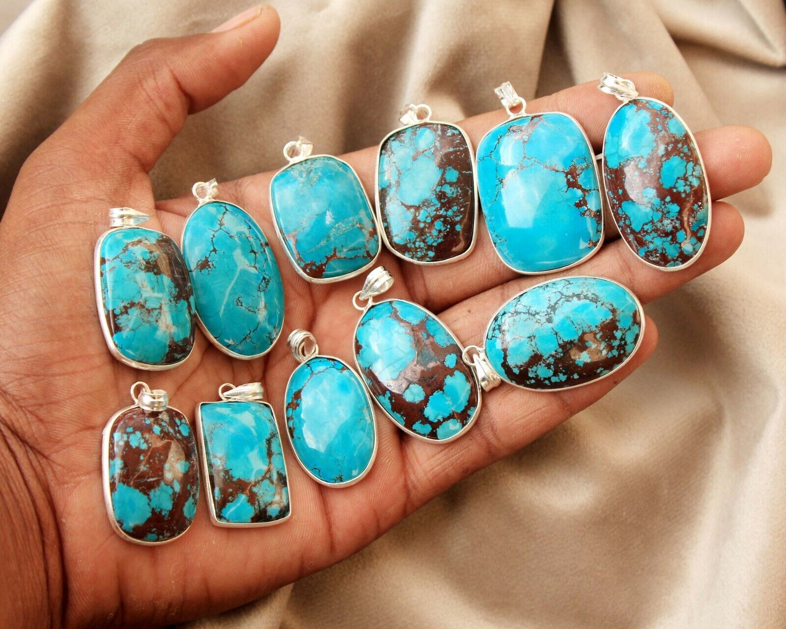 Sale Turquoise Gemstone 925 Sterling Silver Plated Wholesale Lot Bezel Pendant