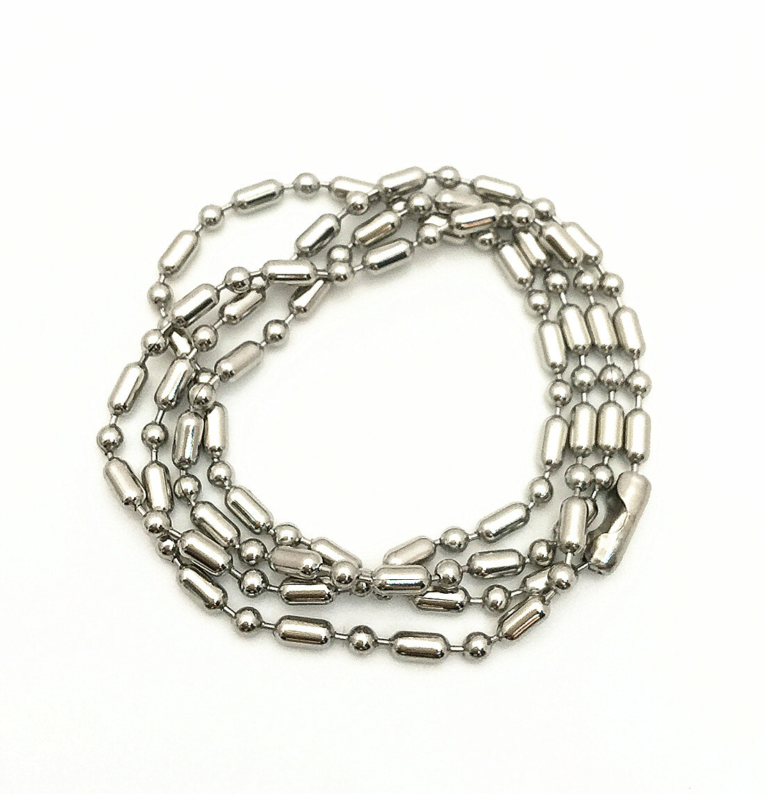 Silver Stainless Steel 2.4mm Ball Oval Beads Chain Necklace 20-32″