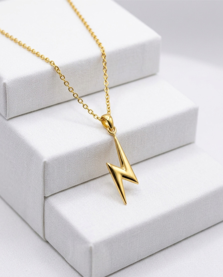 Aesthetic Thunder Strike Brass Gold Color Pendent Fancy Unique Comes With Chain