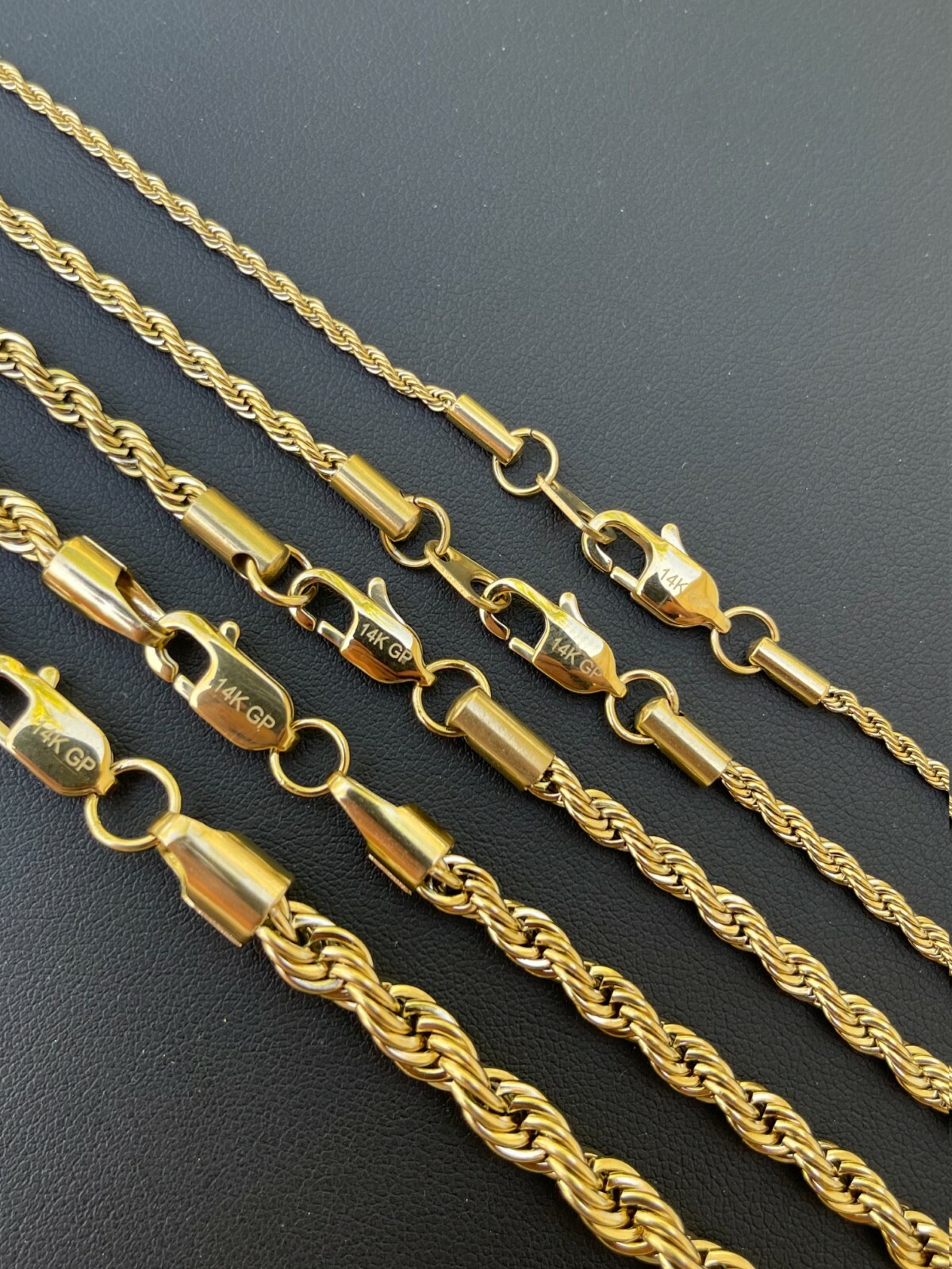 Cadena De CUERDA Real Para Hombre Acero Inoxidable Bañado En Oro De 14K !