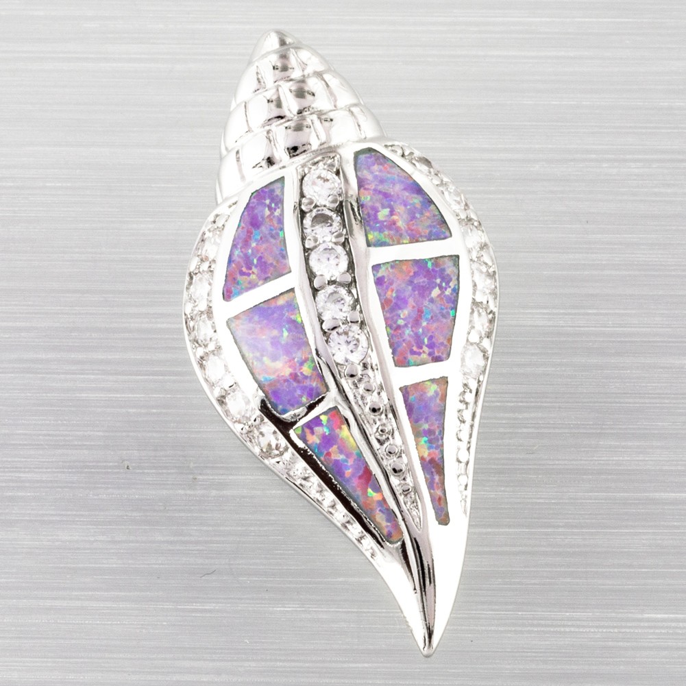 Conch Seashell Lavender Purple Fire Opal Silver Jewelry Necklace Pendant