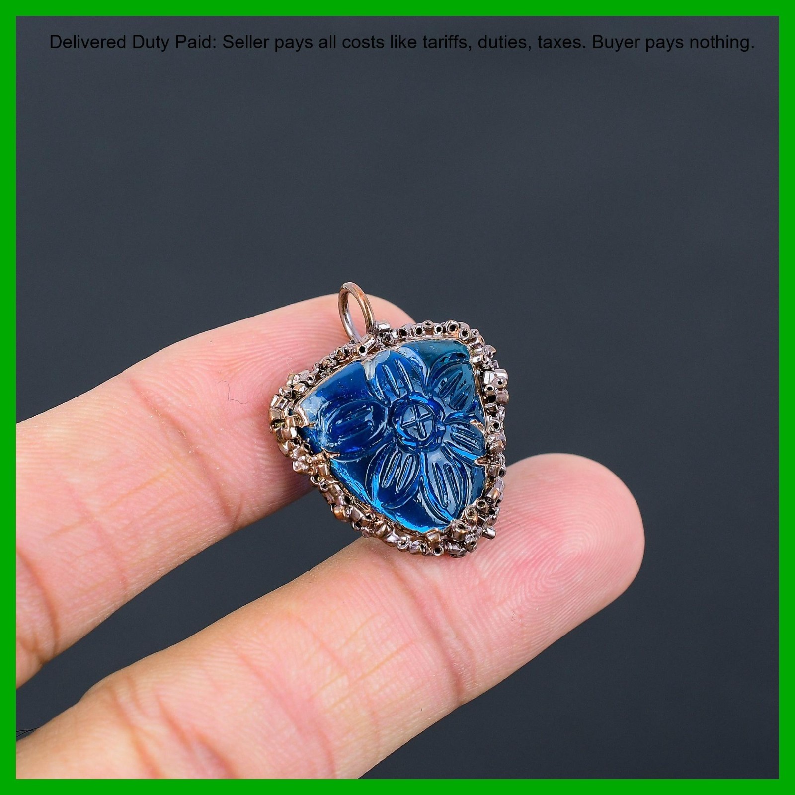 Copper Trillion Carved Apatite Stone Bezel Electroformed Mother Pendant Jewelry