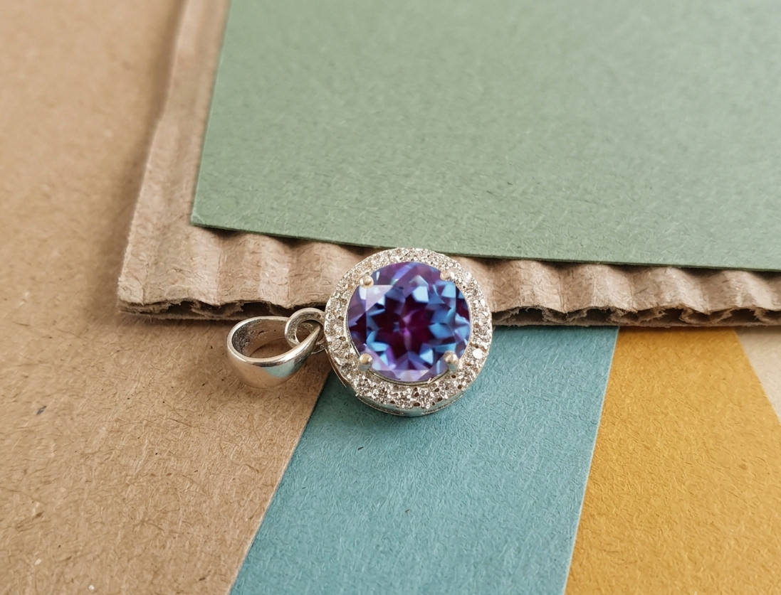 15 Ct Natural Alexandrite Vintage Pendant –Certified Bio-Color Gem in Silver 925
