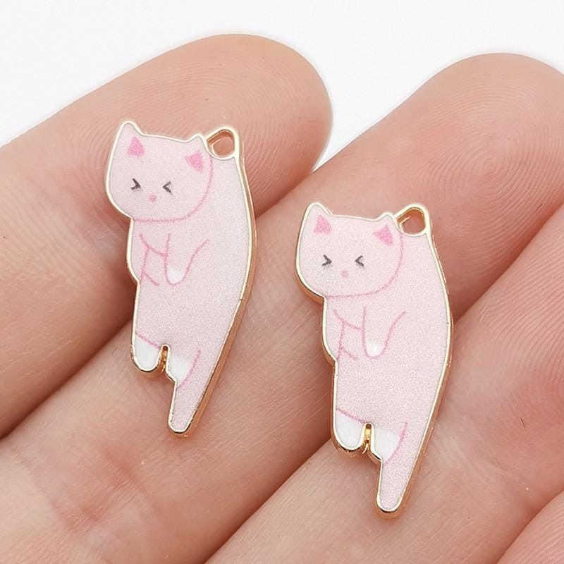 12PCS Gold Tone Enamel CAT Charm Pendant, Halloween Charms 12X25mm LCRG12