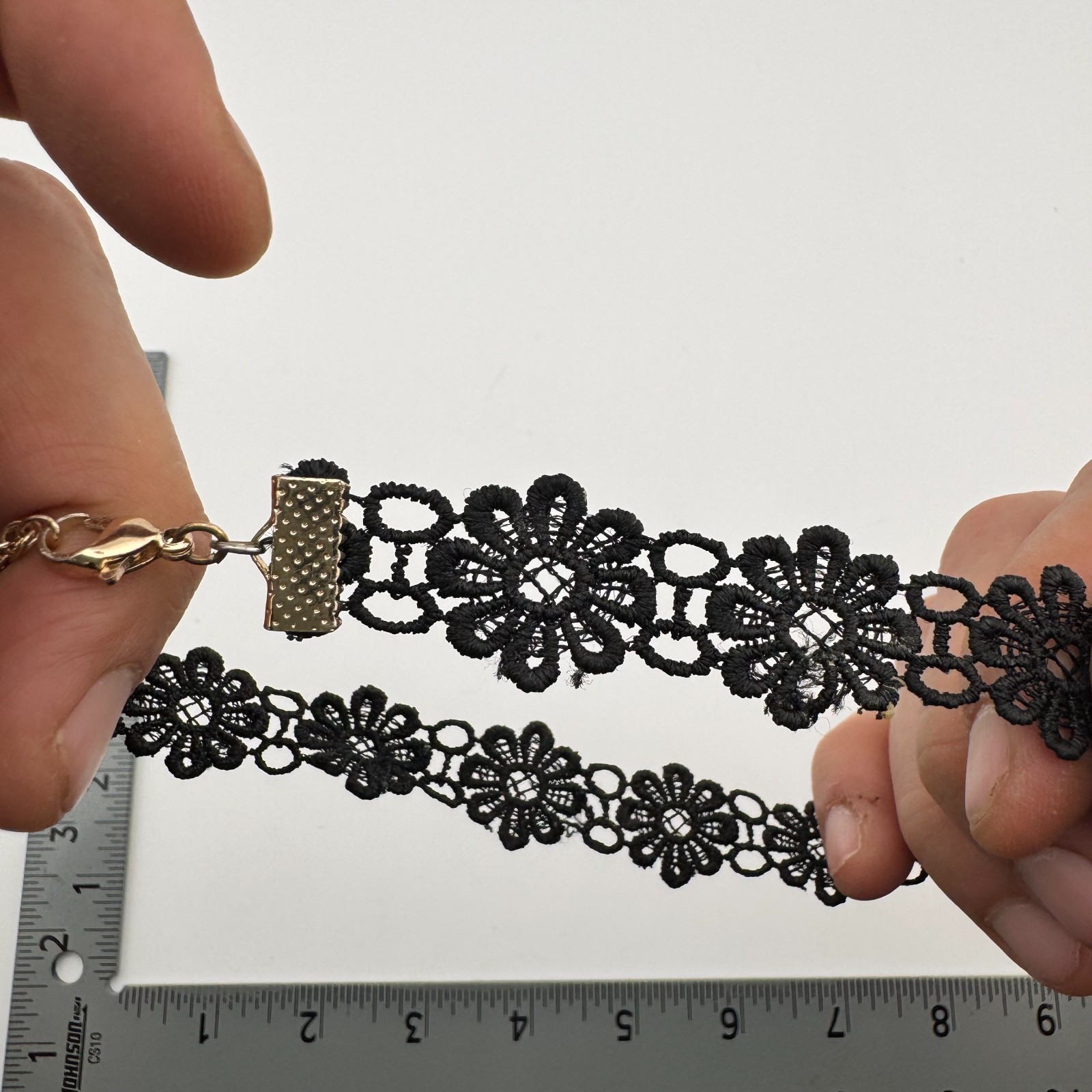 Black Lace Floral Choker Necklace Gold Tone Clasp Adjustable 13-15 In