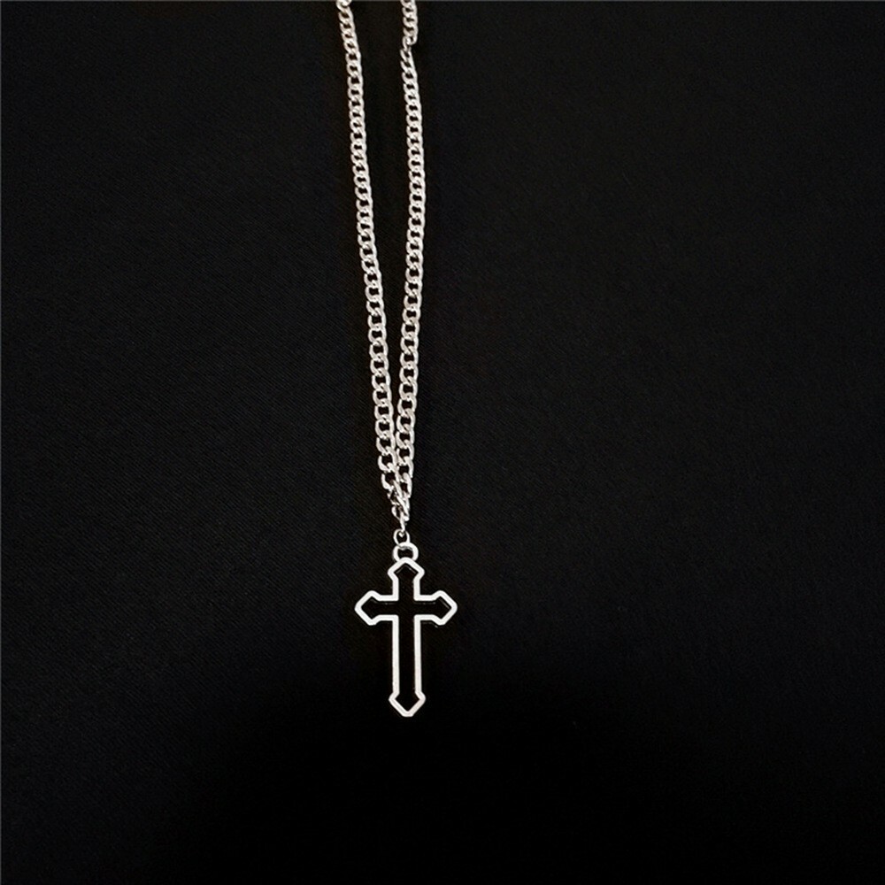 Men Women Stainless Steel Chain Necklace Dark Gothic Hollow Cross Pendant 2045