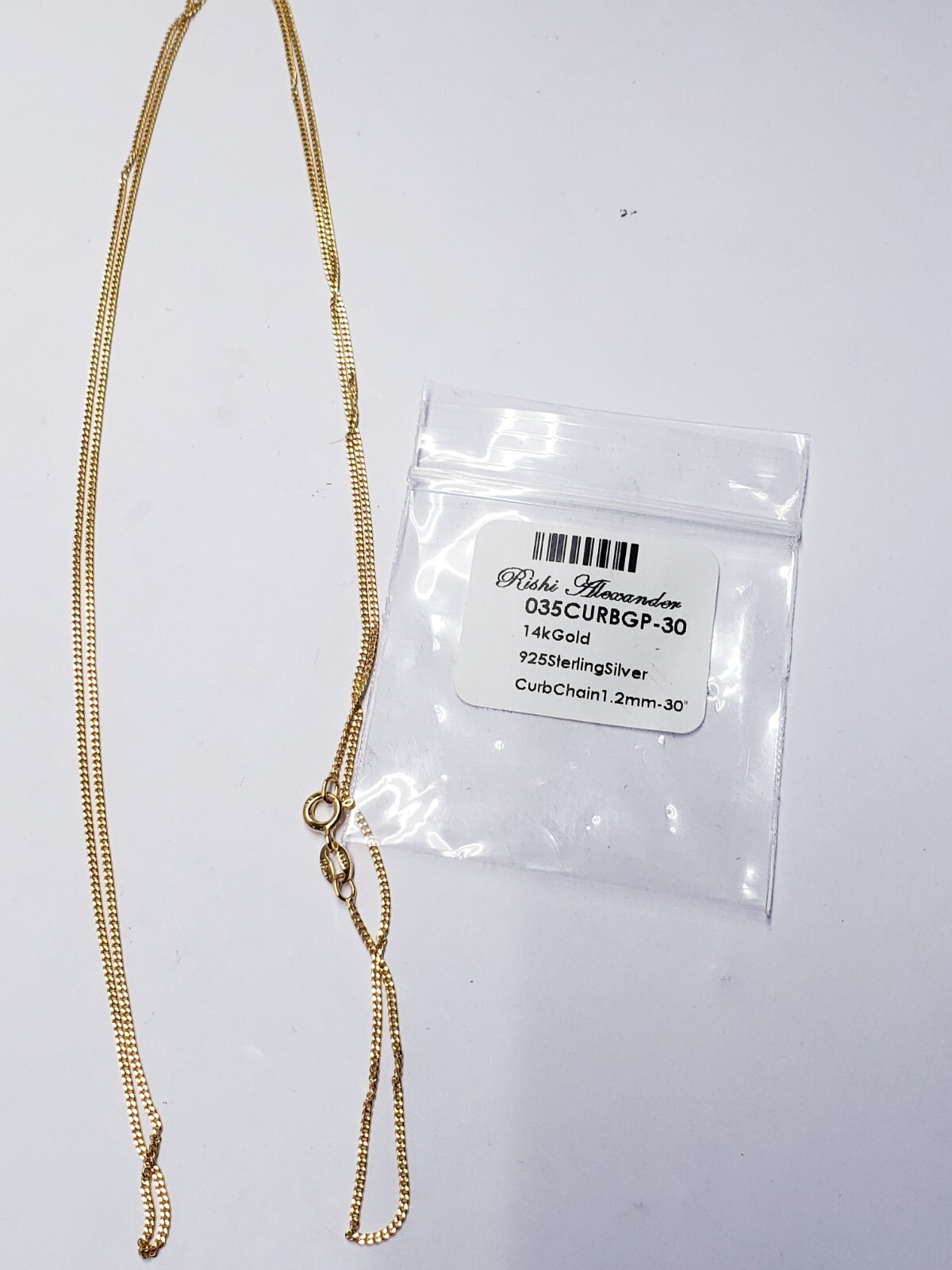 RISHI ALEXANDER CURB CHAIN GOLD TONE 1.2MM 30″