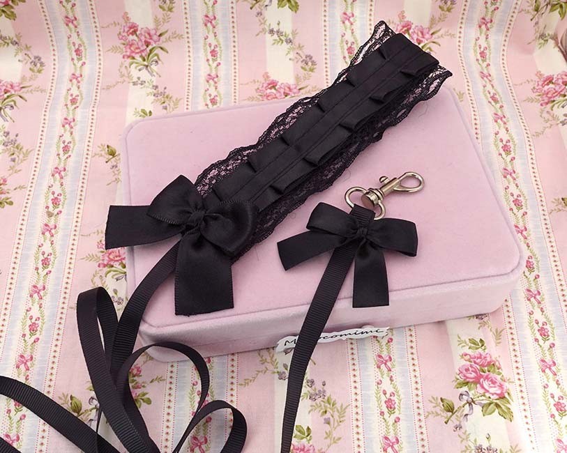 Black Lace Kitten Play Leash for Adults, Cute Bow Pet Play, Ruffled Submissive D