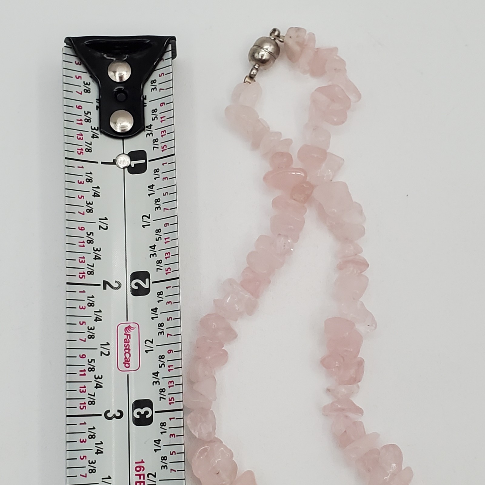 Rose Quartz Gemstone Chip Bead Necklace 23in Pale Pink Stones Magnetic Clasp VTG