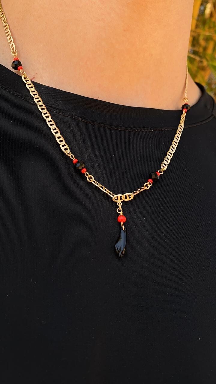 Necklace Azabache 20″ Mariner Chain 14K Gold Filled Womens Mens Adults Cadena