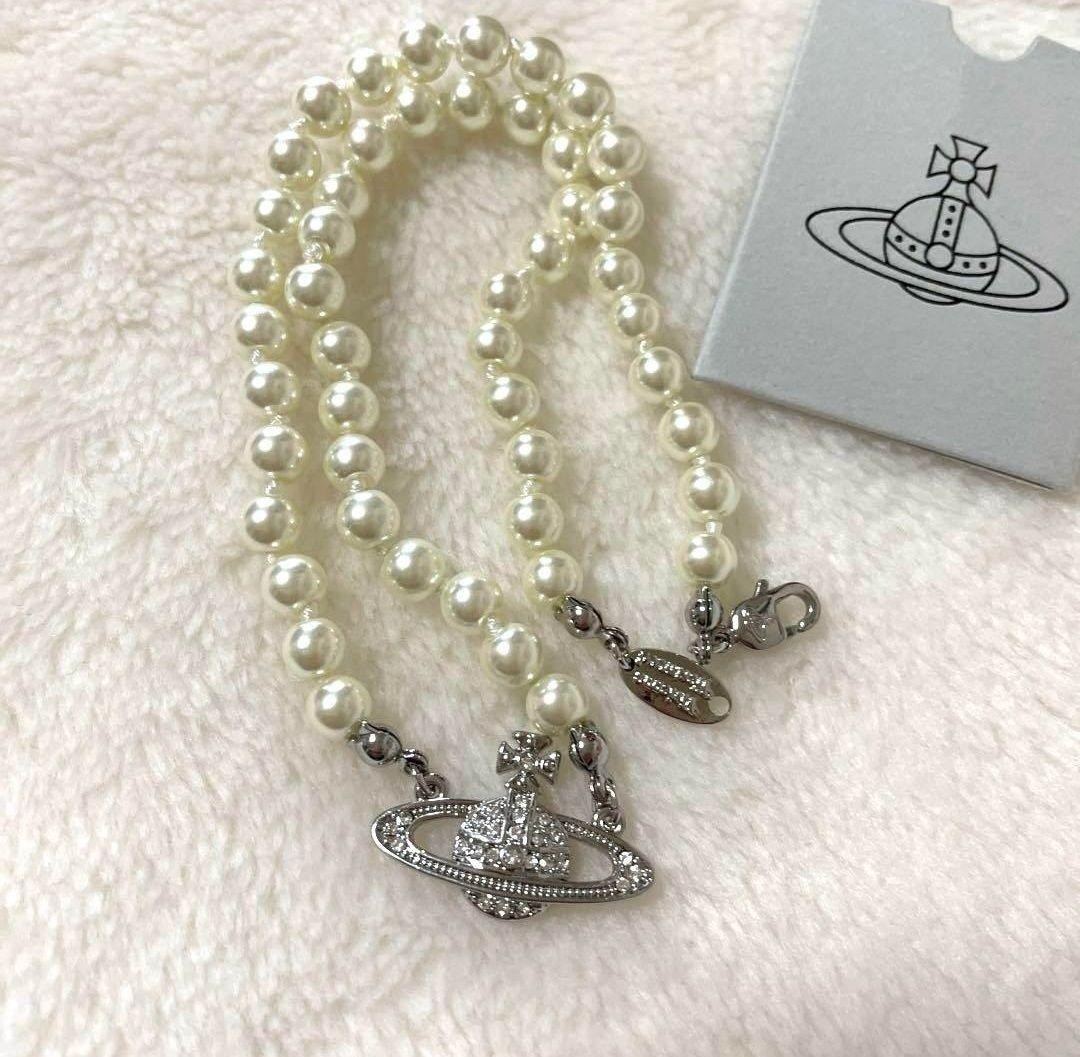 Vivienne Westwood Necklace Pearl Choker Silver IN BOX [EJ609