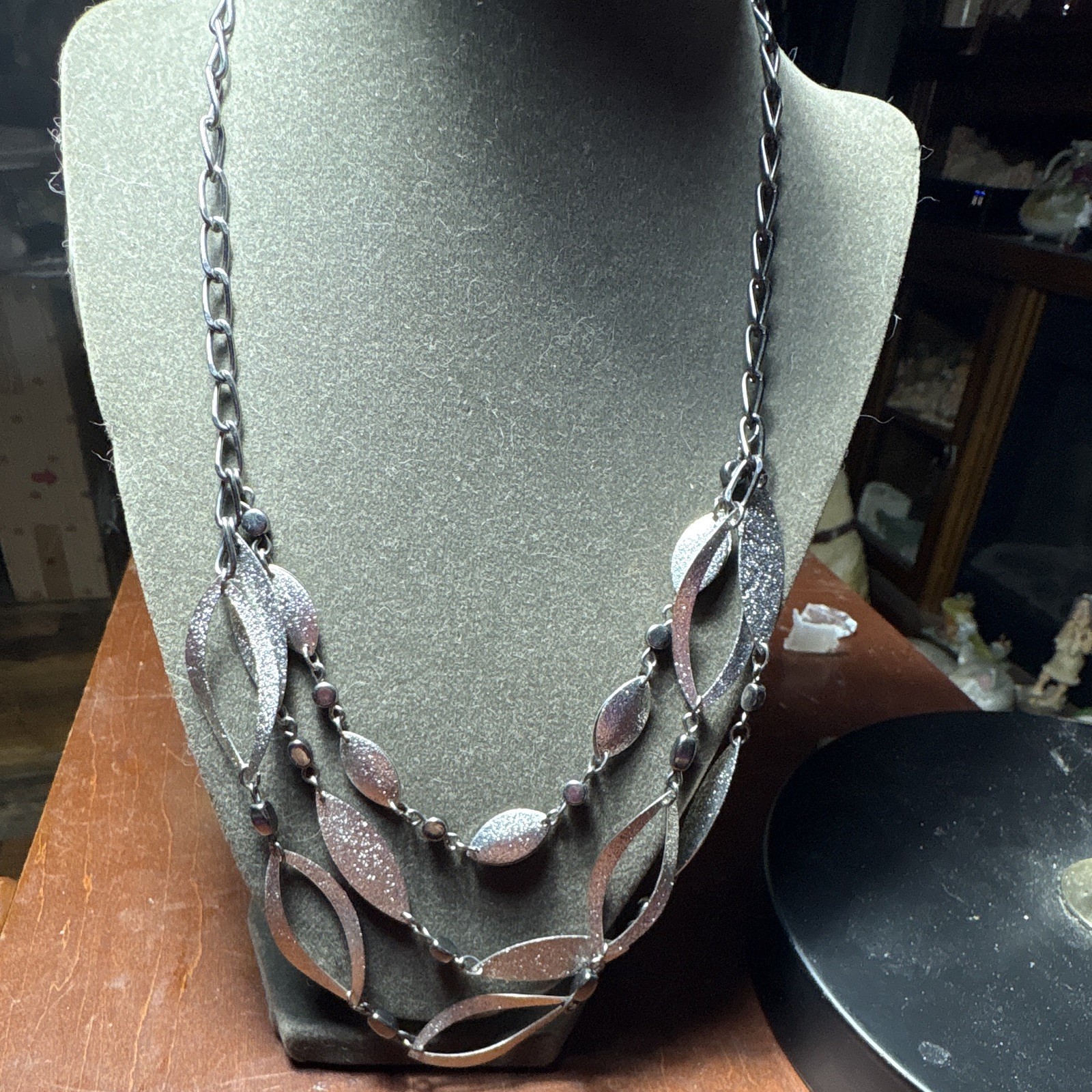 Silver Tone Layered Multi-Strand Cable Chain Necklace Lobster Clasp Adjustable