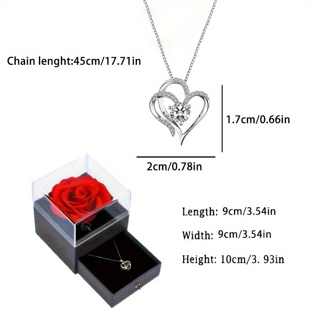 Valentine’s Day Gift Necklace Heart Charm& Luxury Rose Gift Girlfriend Wife Her