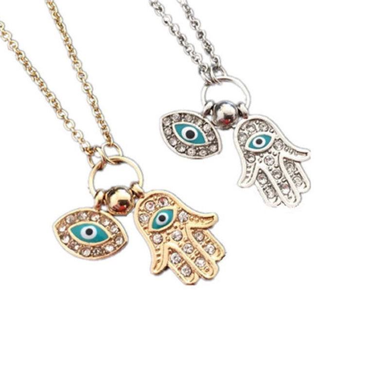 Women’s Fashion Jewelry Silver Gold Evil Eye Hamsa Hand Pendant Necklace 64-2