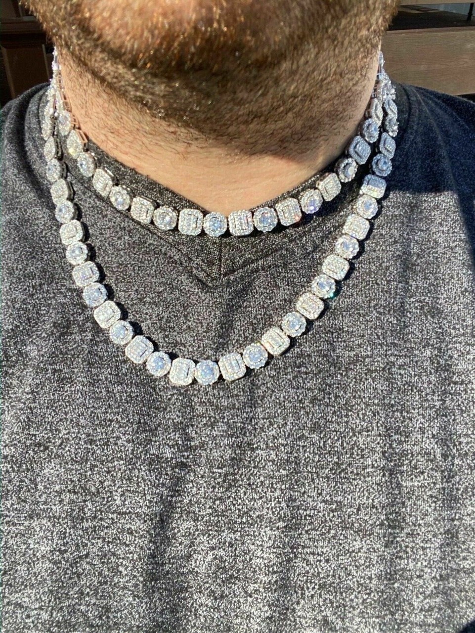 Harlembling Cluster Tennis Link Chain Necklace Iced Out CZ Stones – 925 Silver