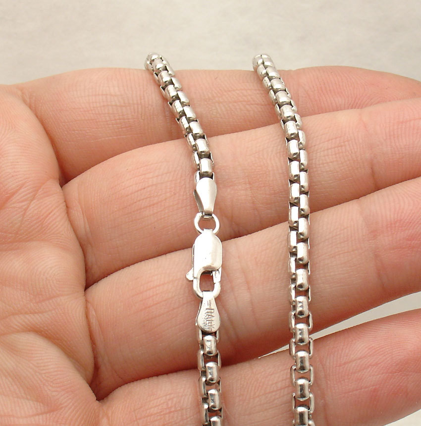 36″ 3.5mm Mens Round Venetian Box Chain Necklace Solid Sterling Silver No Tarnis