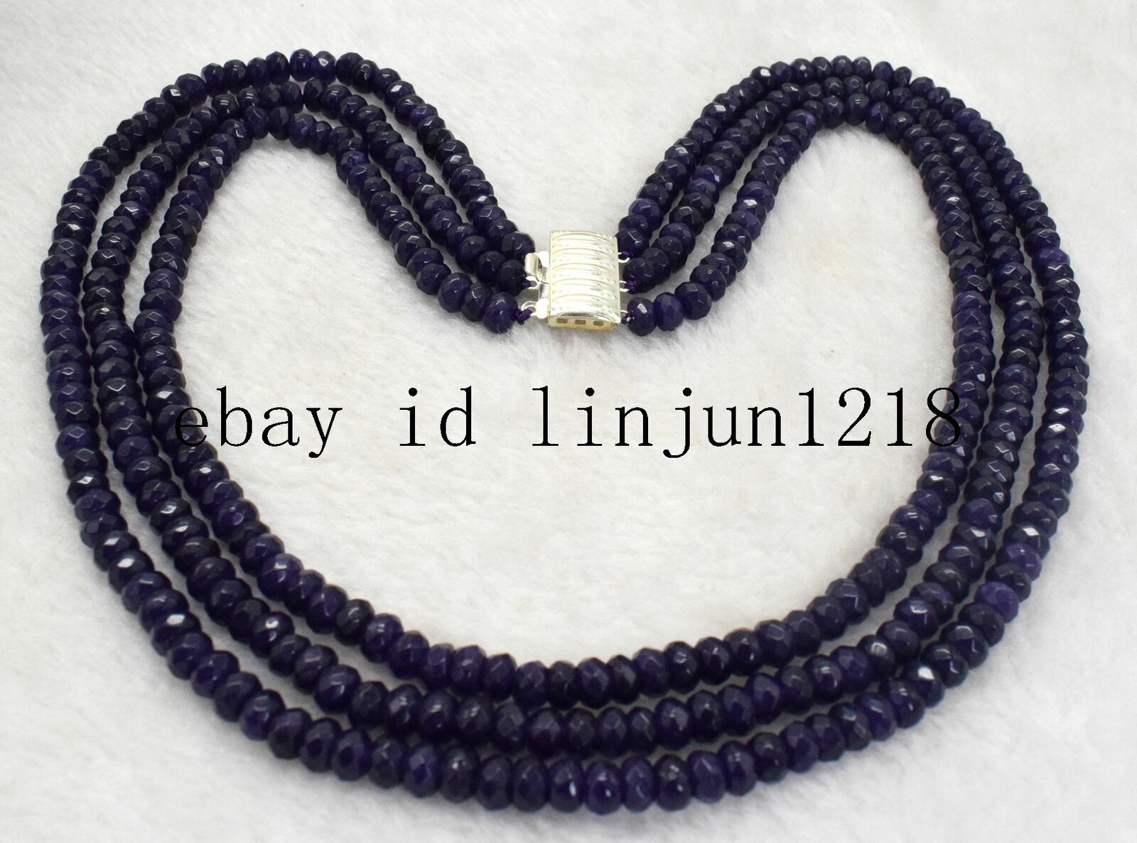 3Row 2x4mmn Faceted Purple Amethyst Rondelle Gemstone Beads Necklace 17-19”
