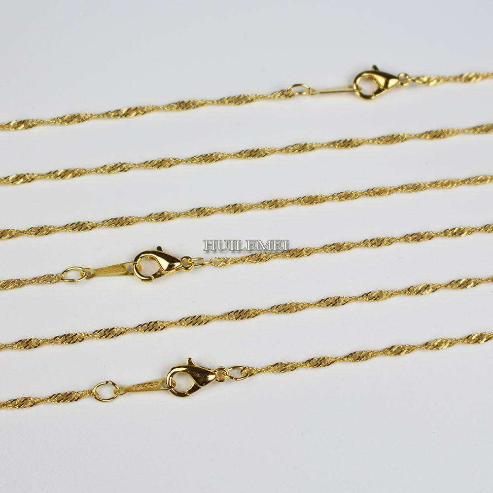 Wholesale Lots 10pcs/lot 2mm Gold Color Water Wave Chain Necklaces 16″-24″
