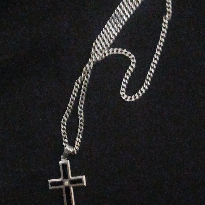 Stainless Steel Chain Necklace Cross Pendant Diamond Accent
