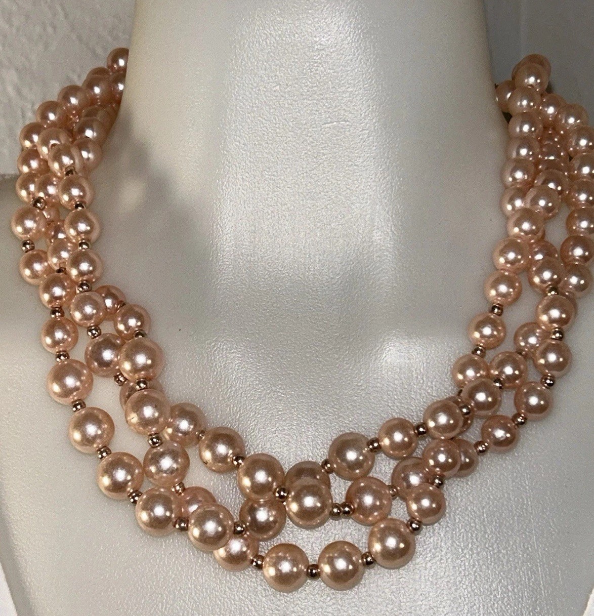 Light Pink Pearl Cluster Statement Necklace Multi Strand Chunky Twisted Choker