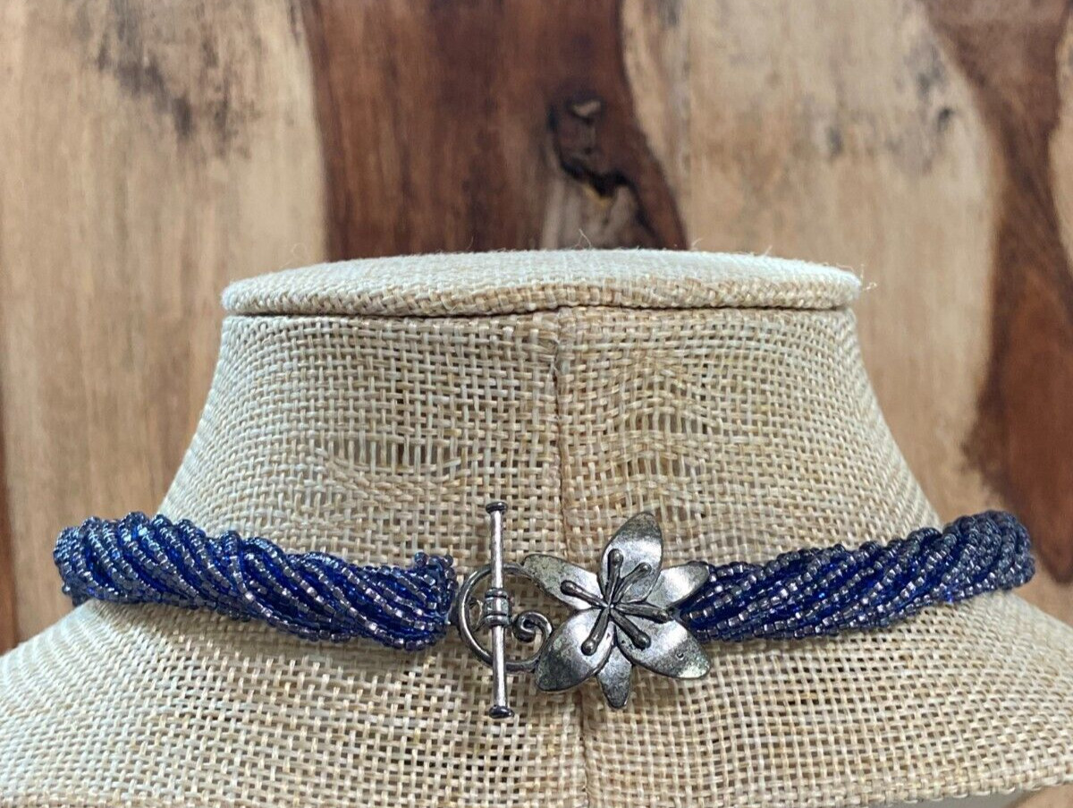 African Glass Bead Necklace with Vintage Silver and Seashell Pendant