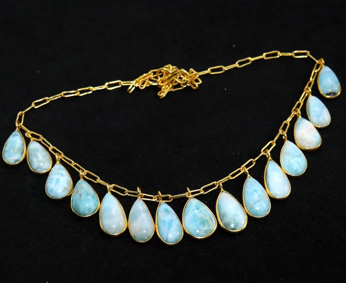 Golden Plated Exclusive Cluster Larimar Necklace 18″ Limited Stock Deal MJ