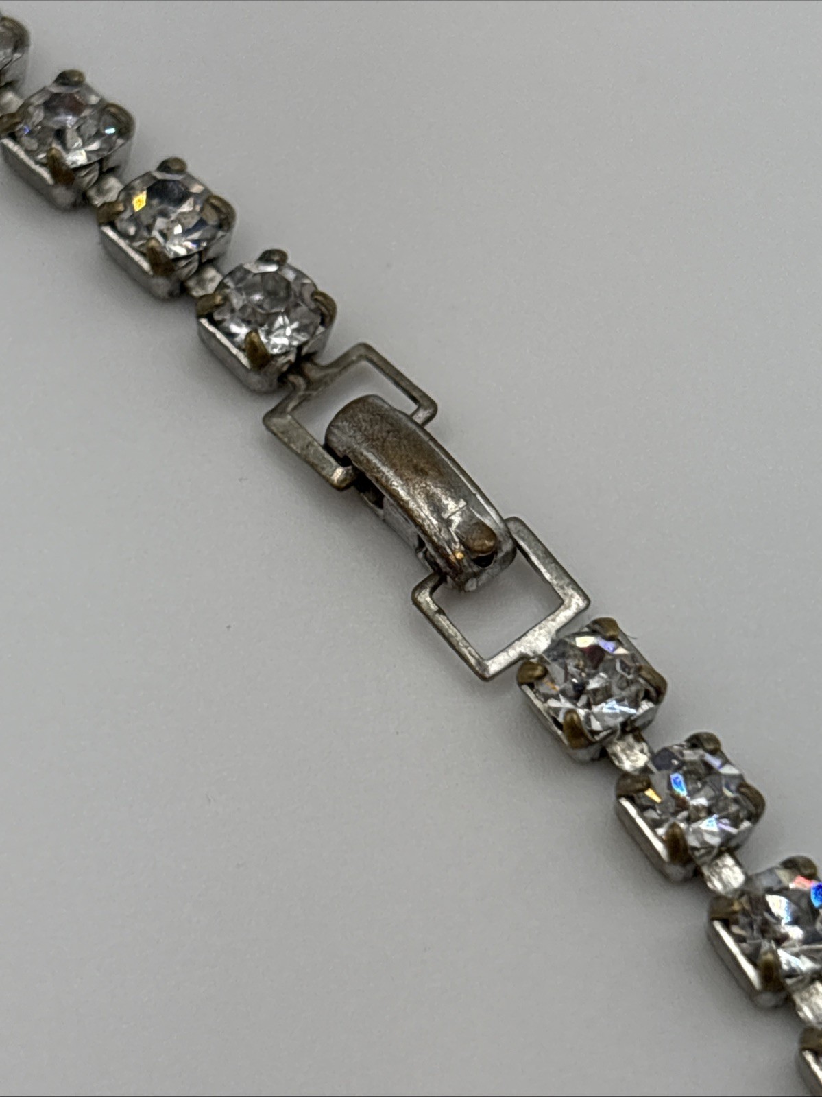 13” Silver Tone Tennis Necklace White / Colorless Rhinestones Costume Choker