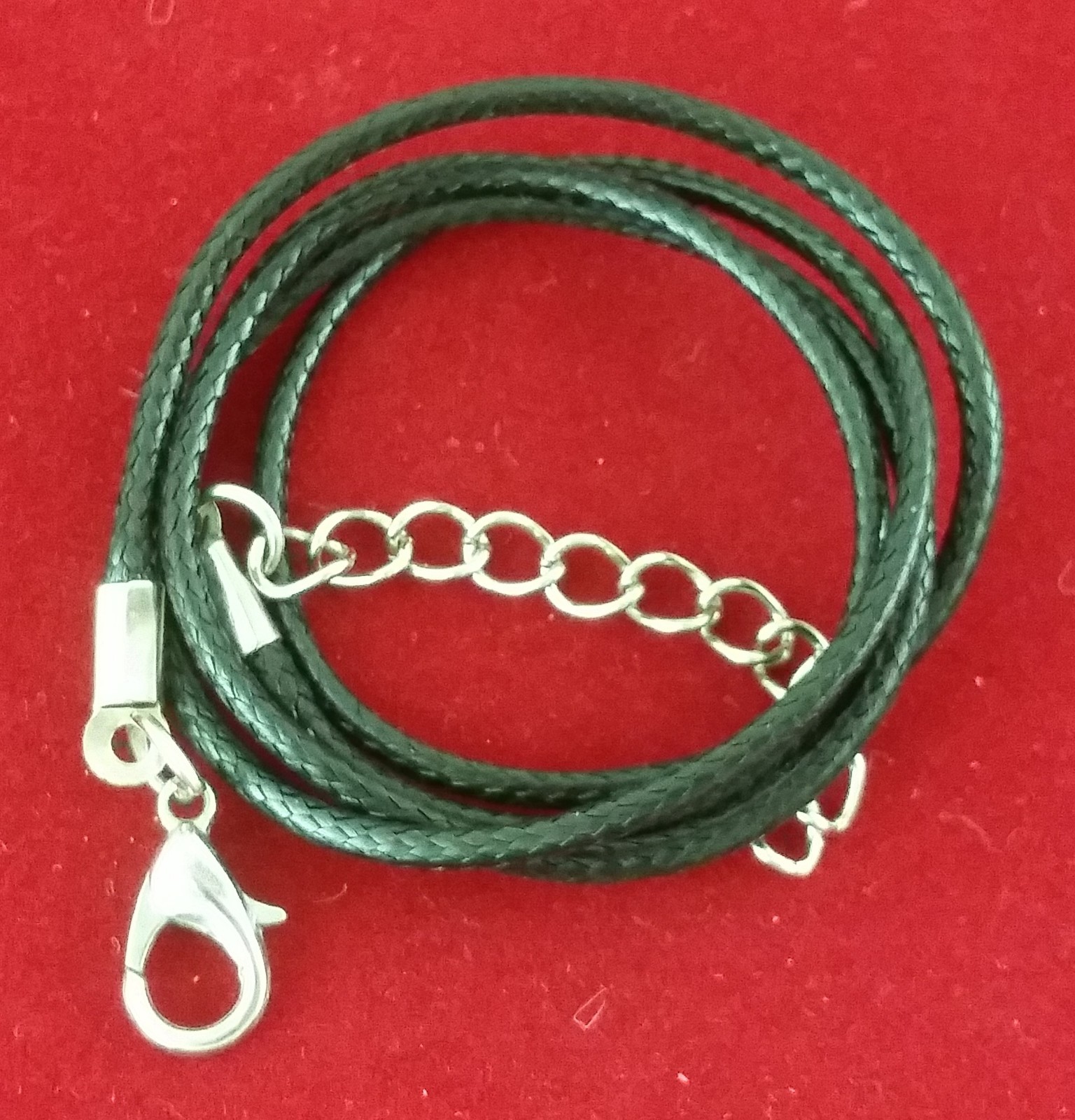 Black Leather Twisted Hand Braided Rope Chain Cord String Necklace Silver 18″