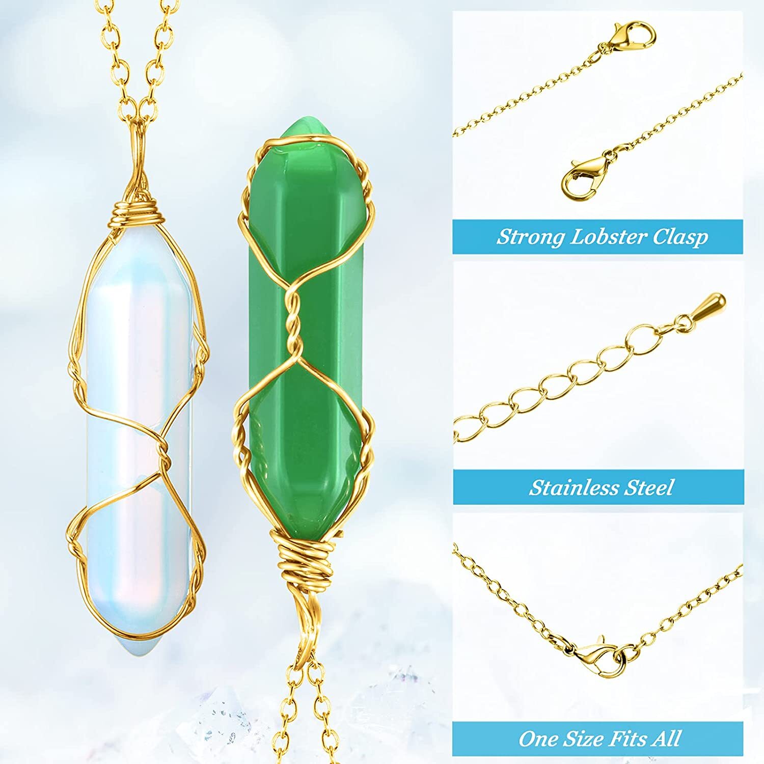 5 Pieces Crystal Necklaces, Healing Stones Spiritual Pendant for Women Girl Gift