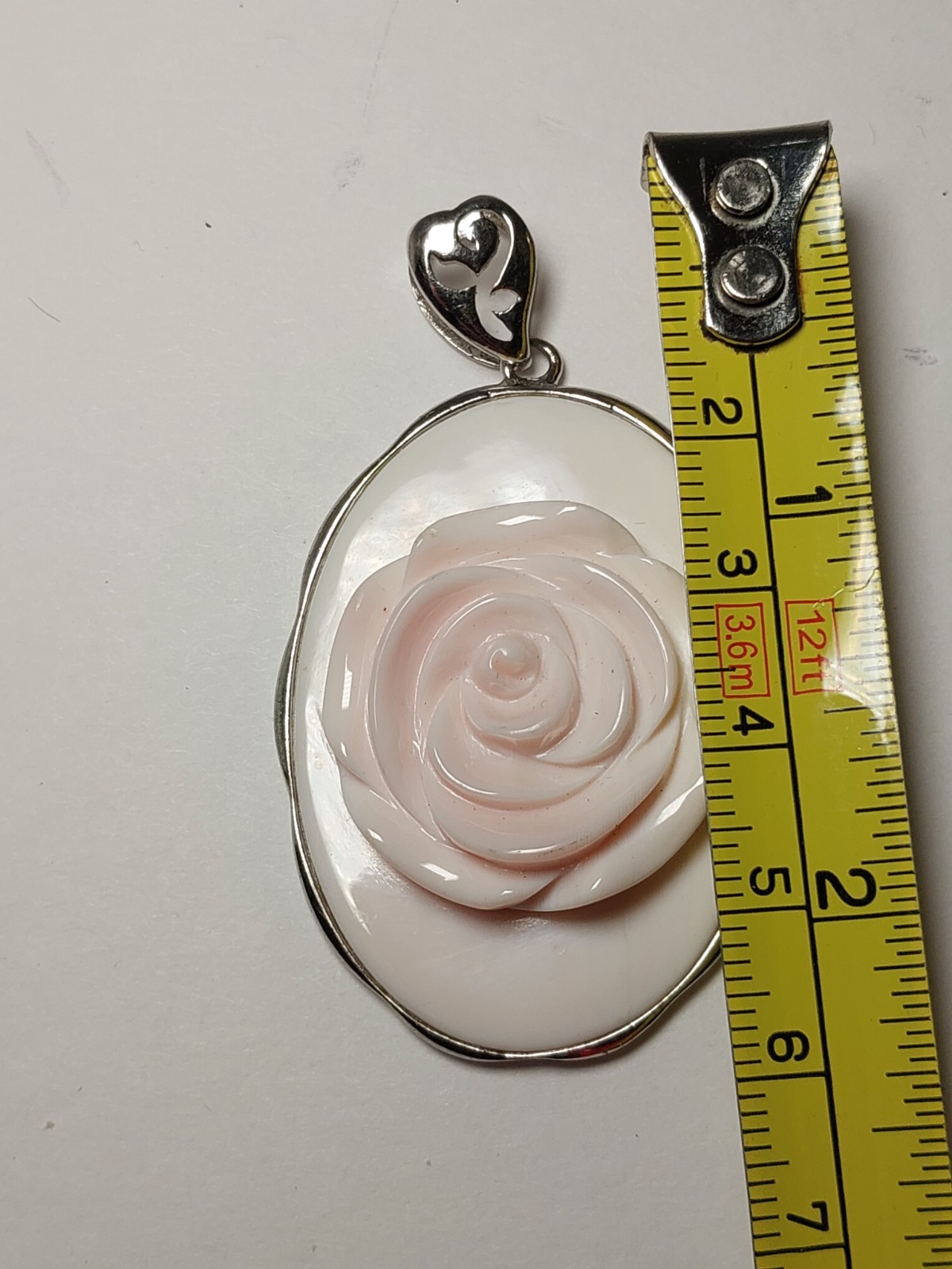 Pink Conch Shell Rhodium Over Sterling Silver 925 Fancy Rose Pendant Large