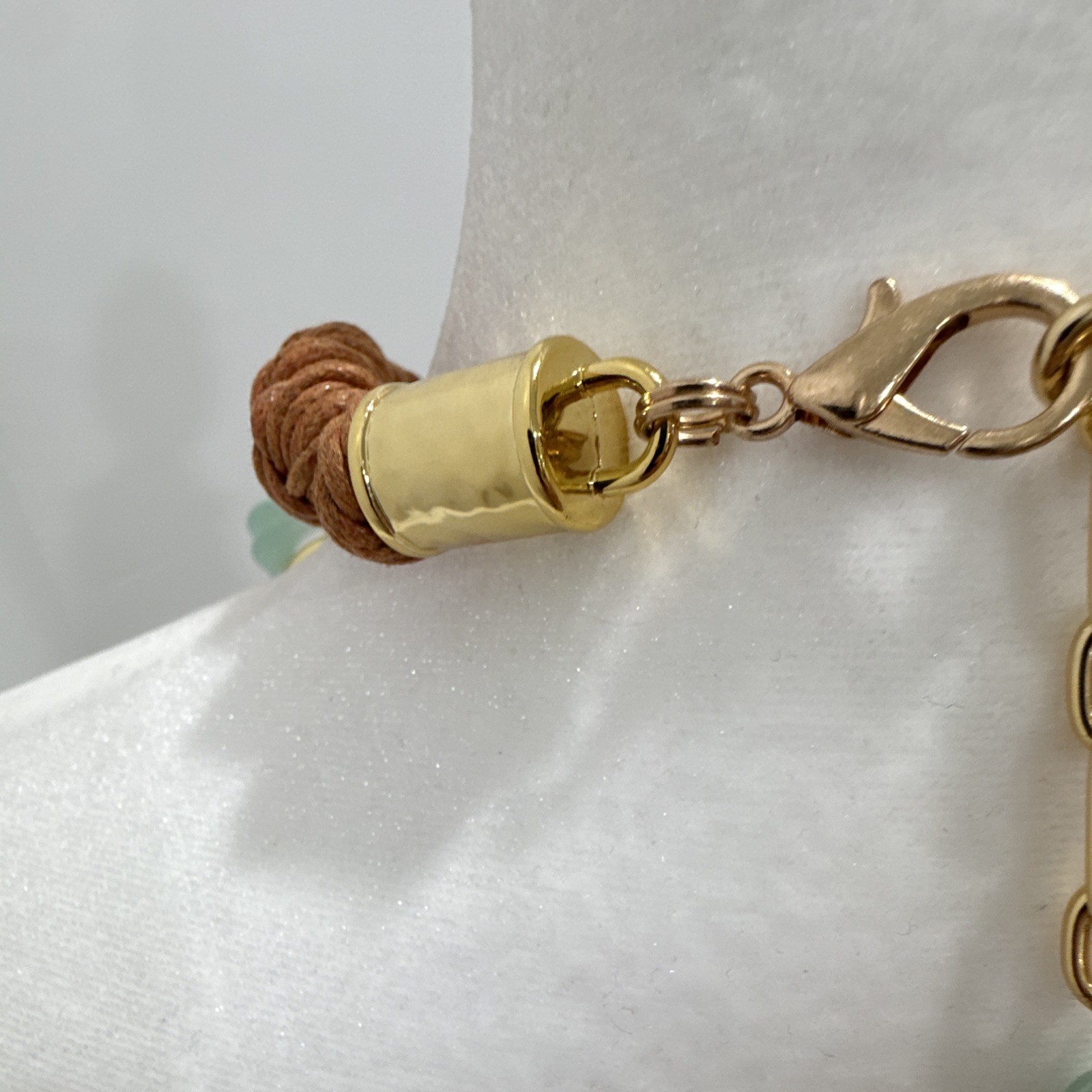 Aqua Acrylic Link Statement Necklace Brown Cord Gold Tone Cable Chain Adjustable