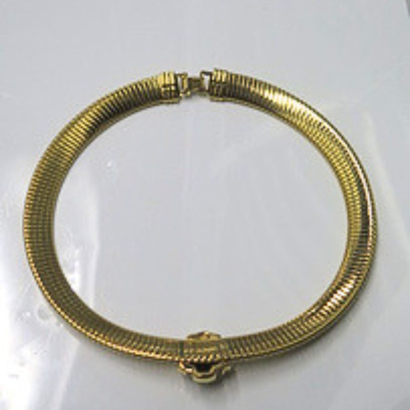 Gold Tone Herringbone Snake Chain Necklace Crystal Accent Slide Inch