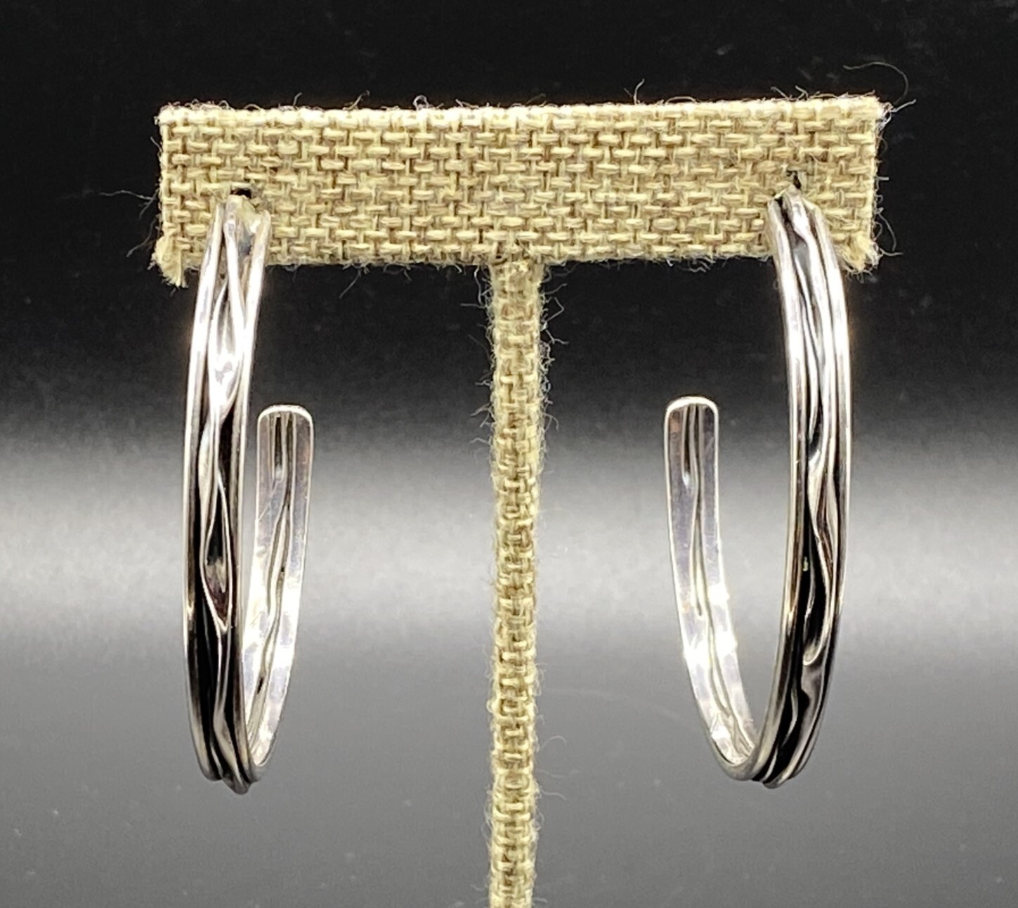 STERLING SILVER-Large Weighty Wrinkled Crinkled Hoop Post Earrings