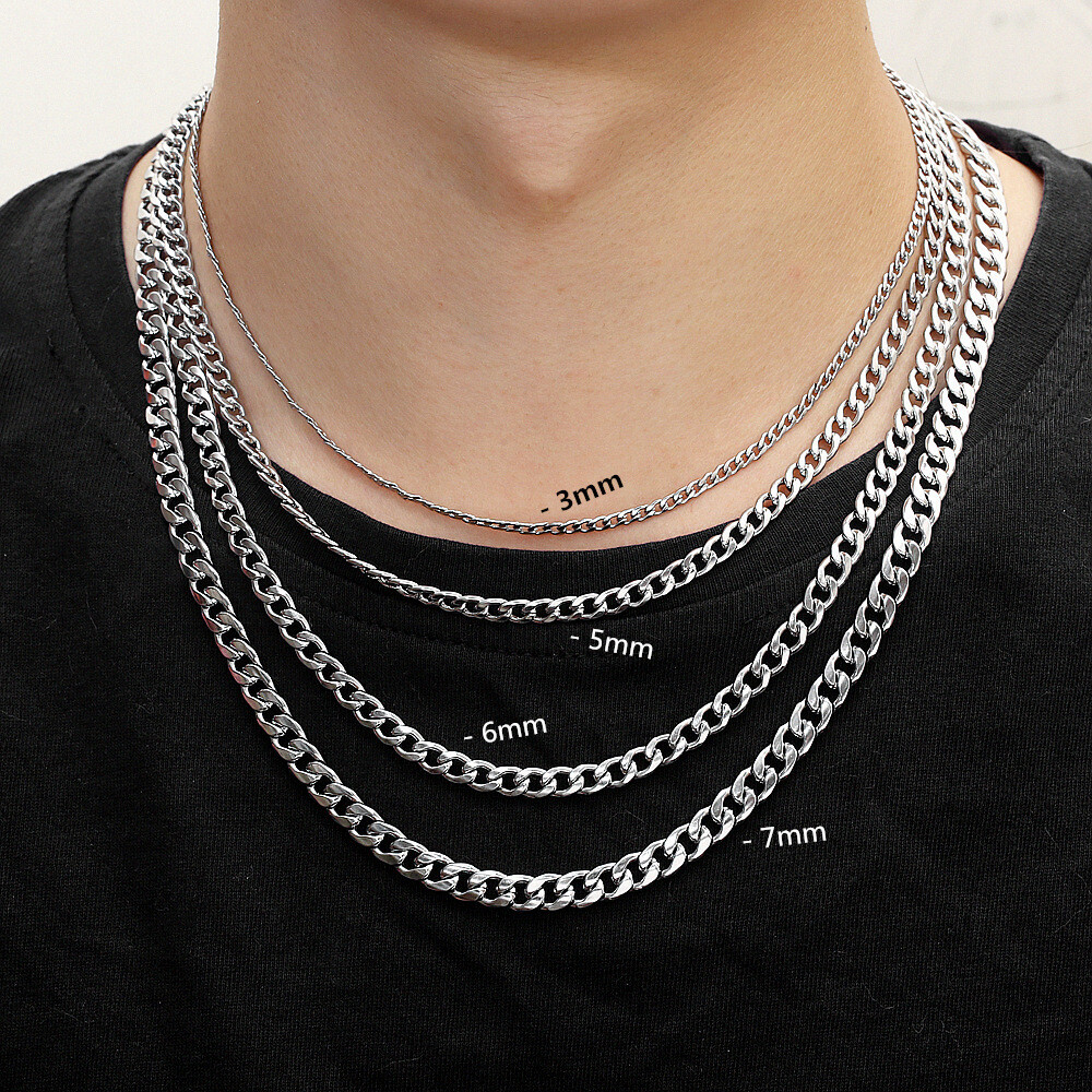 Wholesale 316 Stainless Steel 2-15mm Curb Cuban Chain Necklace Women MEN 40-90cm