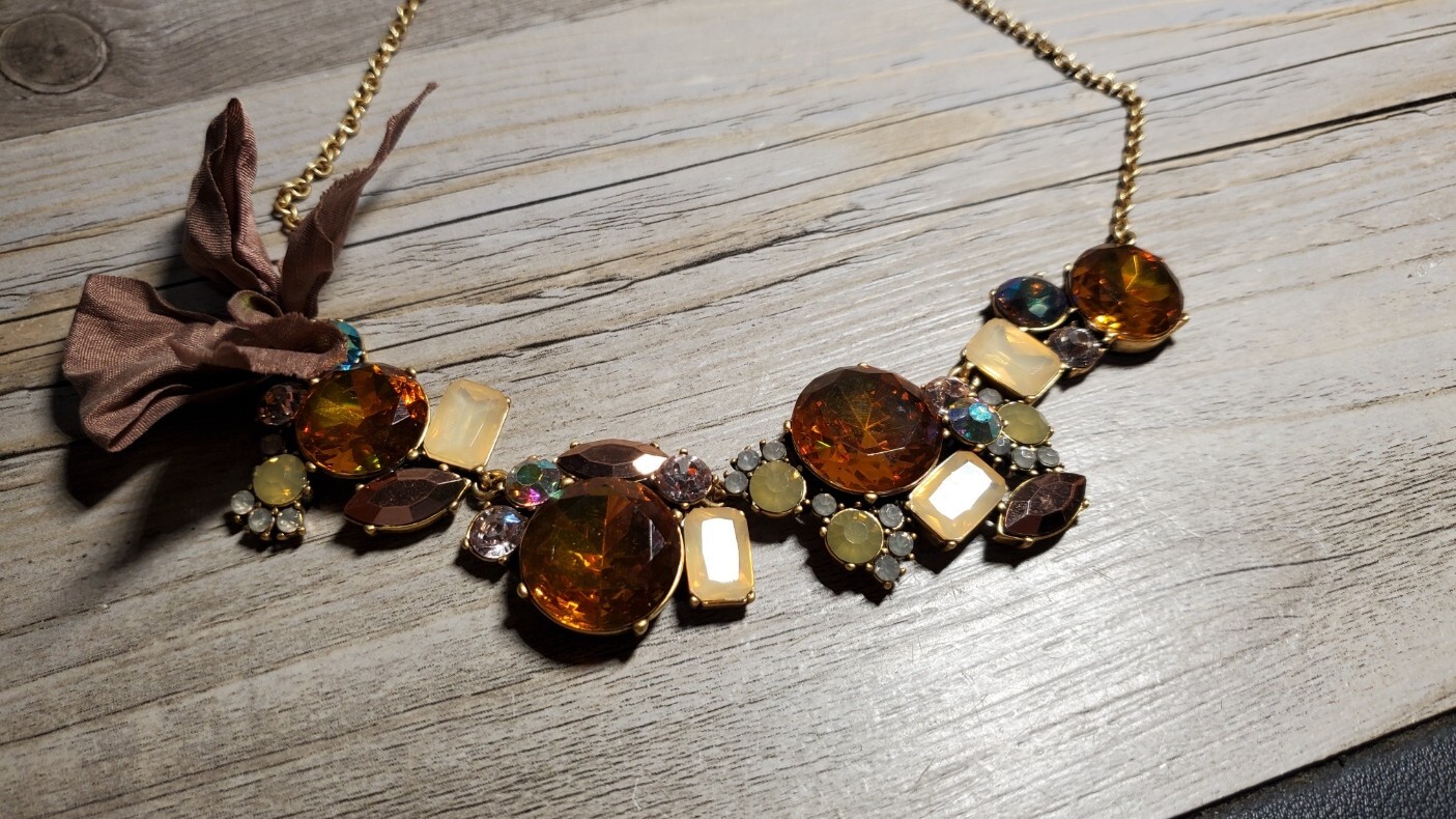J Crew Chunky Mixed Crystal Multi Color Stone 20″ Statement Necklace