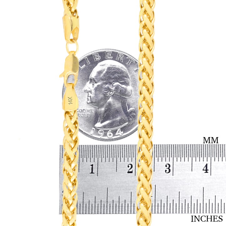 14K Yellow Gold 4mm Franco Wheat Foxtail Palm Link Chain Mens Necklace 16″- 30″