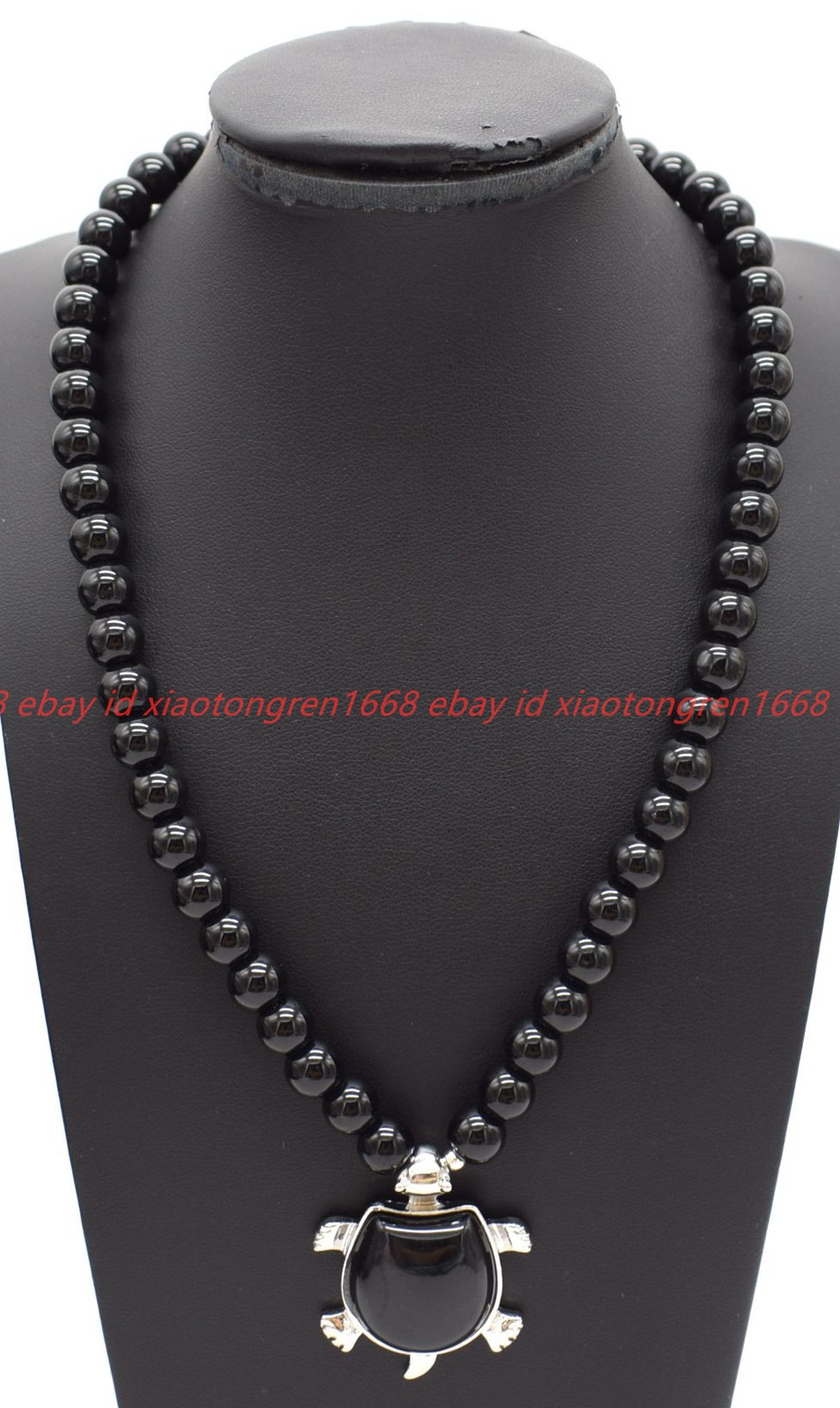 Natural 6/8/10/12mm Black Agate Tortoise Round Beads Pendant Necklace 16-28in