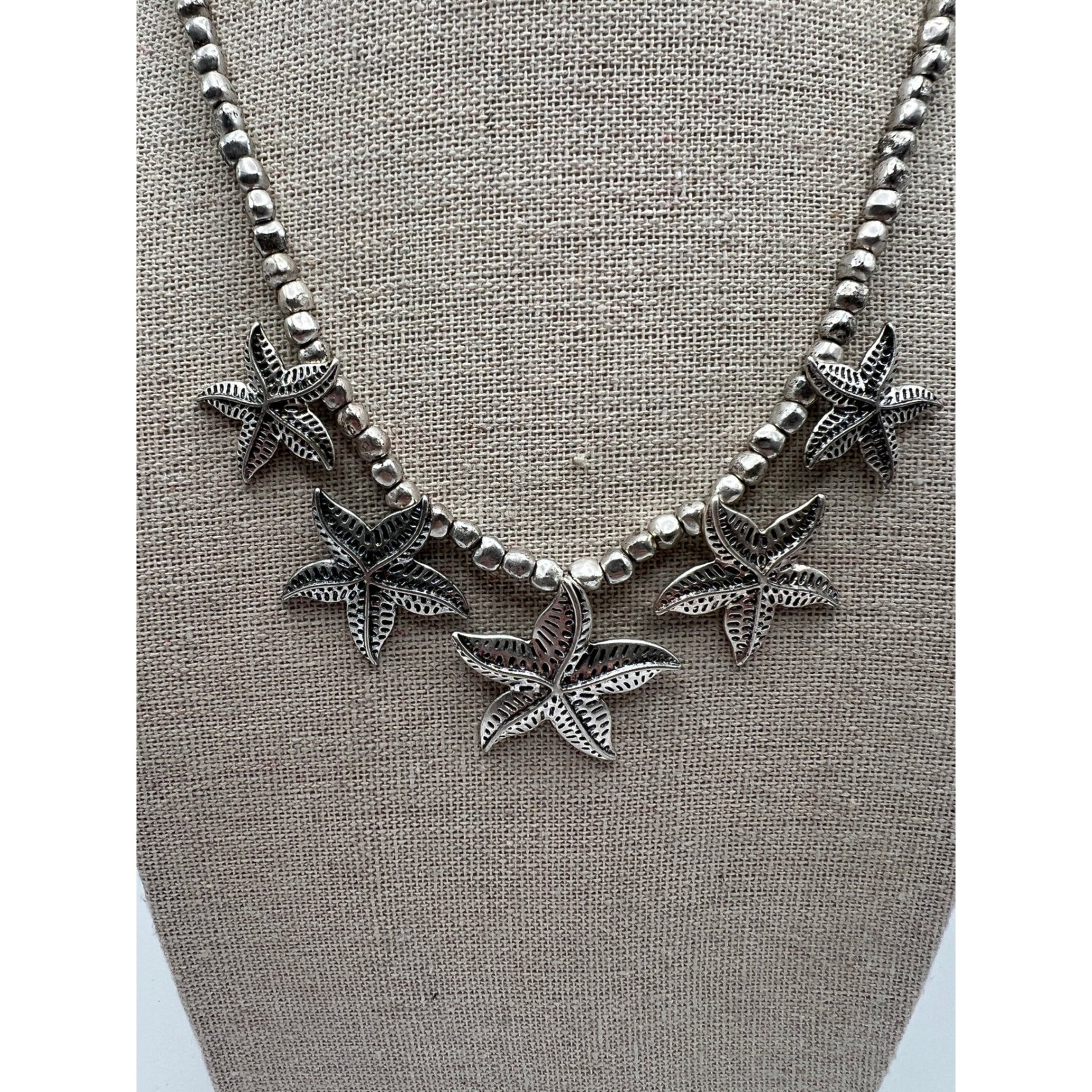 Lucky Brand Starfish Necklace Coastal Boho Beachy Pewter Silver Tone