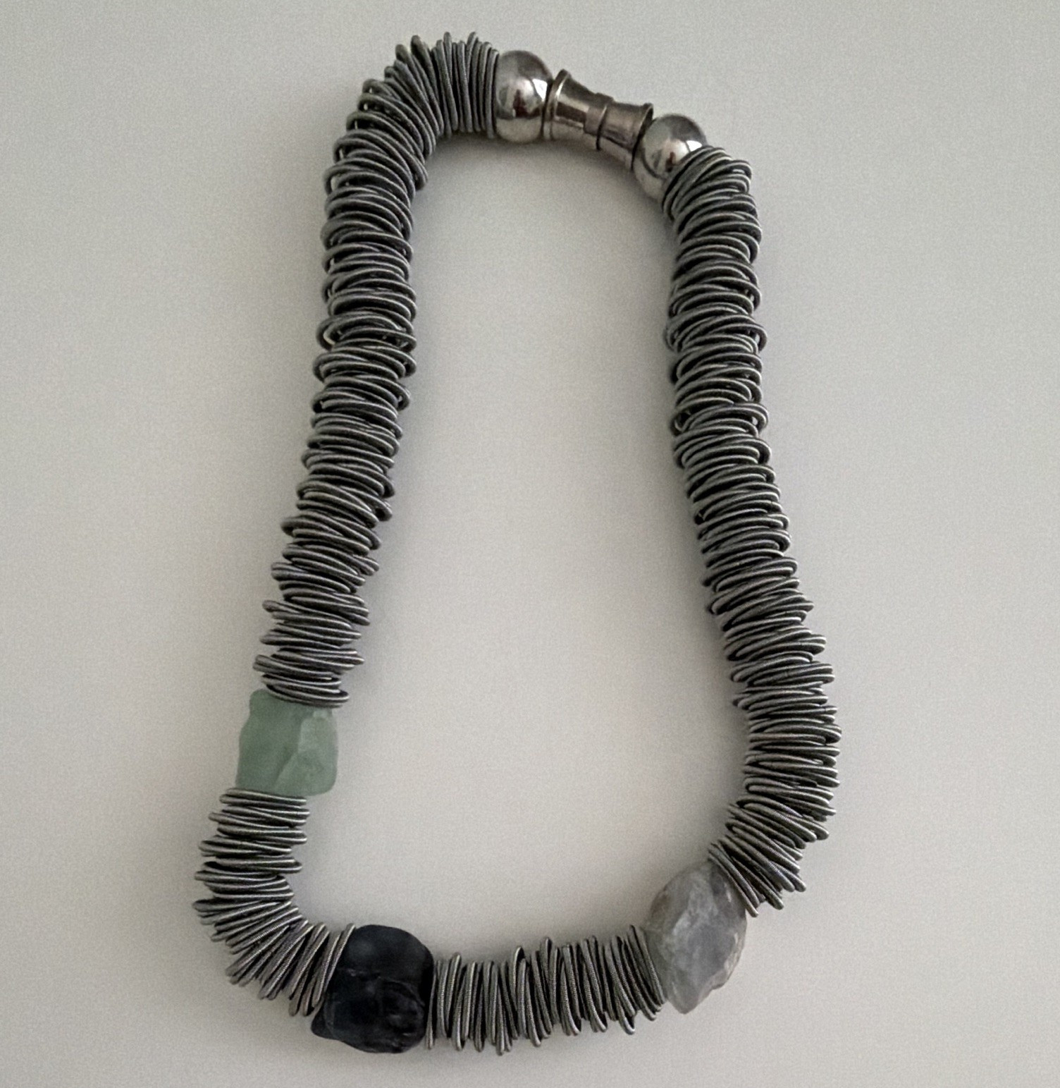 Silver Gray Necklace w/Multicolor Stone
