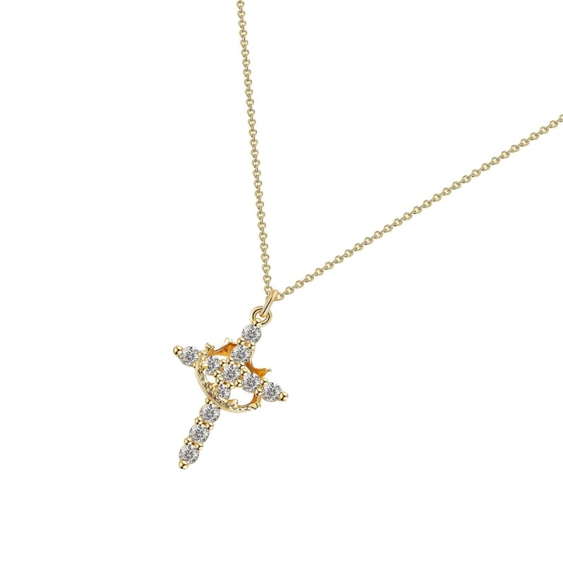 Fashionable Crosses Necklace with Crowns Detail Stainless Steel for Adults
