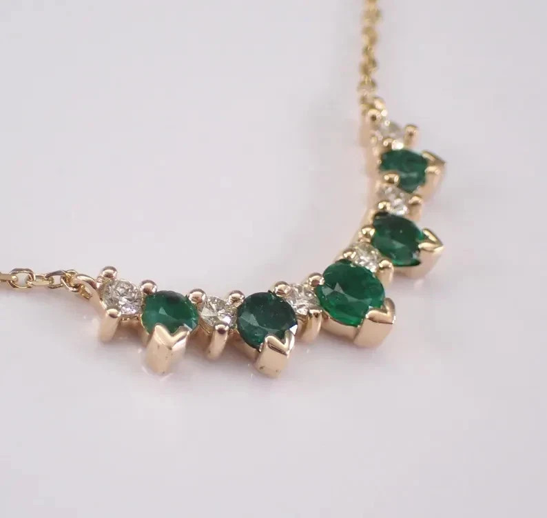 1.75Ct Simulated Emerald & Diamond Curved Bar Pendant Necklace 14k Gold Plated