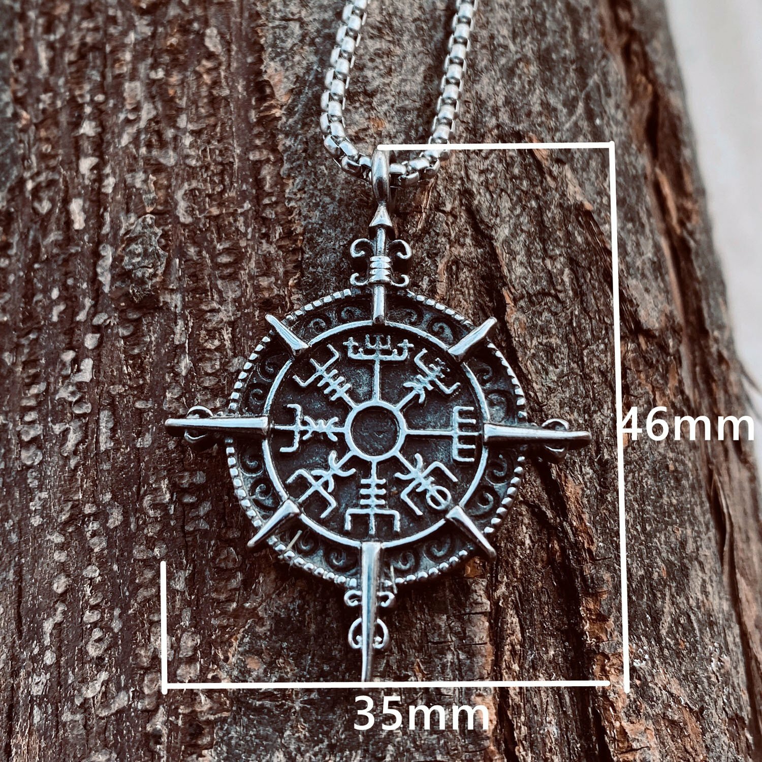 MENDEL Stainless Steel Boys Mens Viking Vegvisir Compass Pendant Necklace Amulet