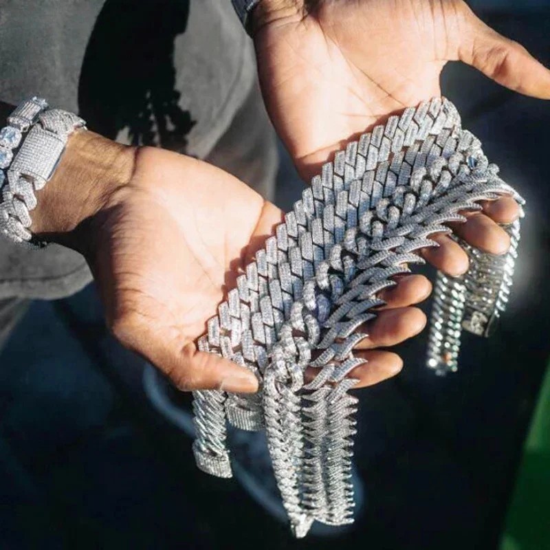 Luxury Iced Out Cuban Link Chain ,19mm -Two Tone Color Rectangle CZ Cubic
