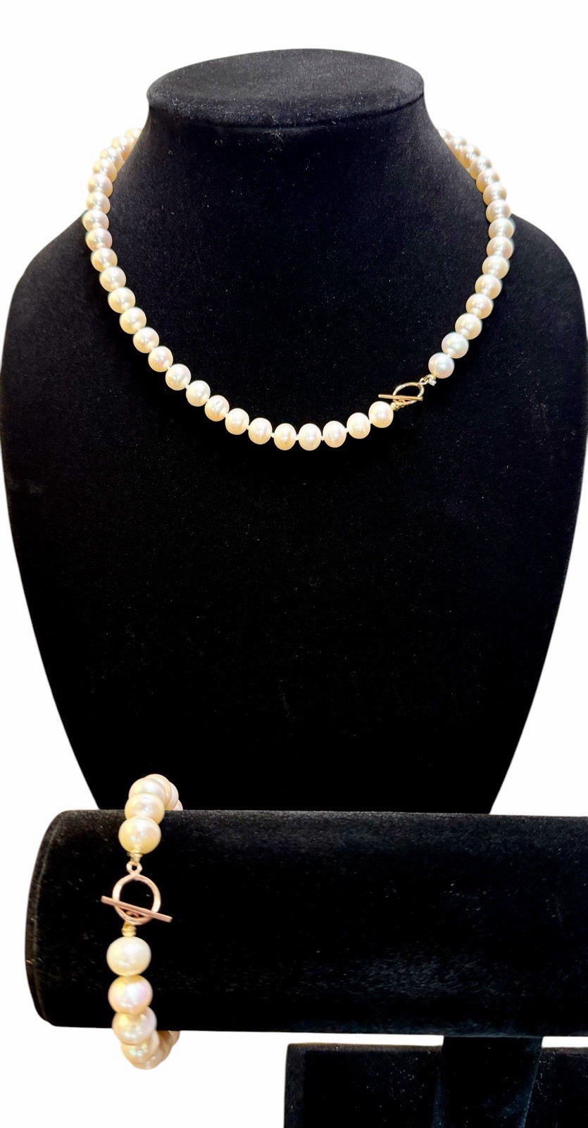 Natural Pearl 18in Necklace/7.5in Bracelet Set, 925 Rose Gold Tone Toggle Clasp