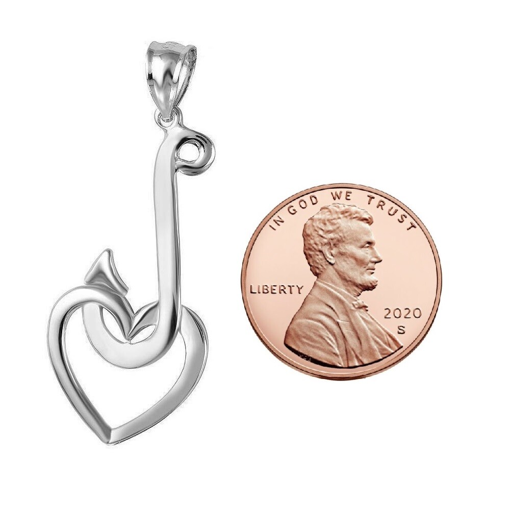 Sterling Silver Necklace w/ Fish Hook with Heart Charm Pendant, Made in USA
