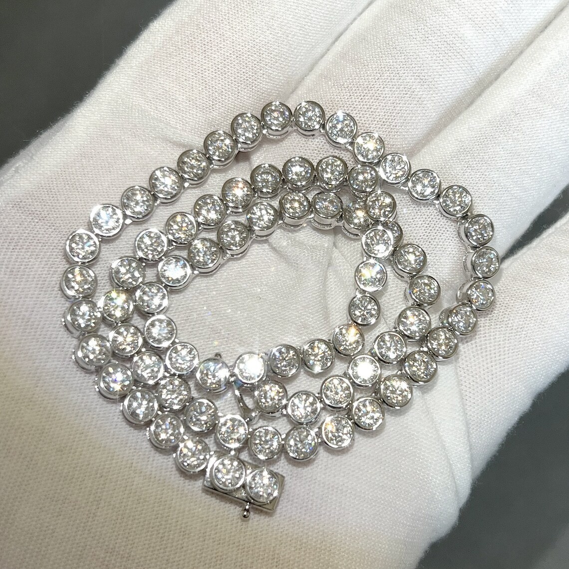 Certified new Bezel Set Moissanite Tennis Necklace women’s 18 inch