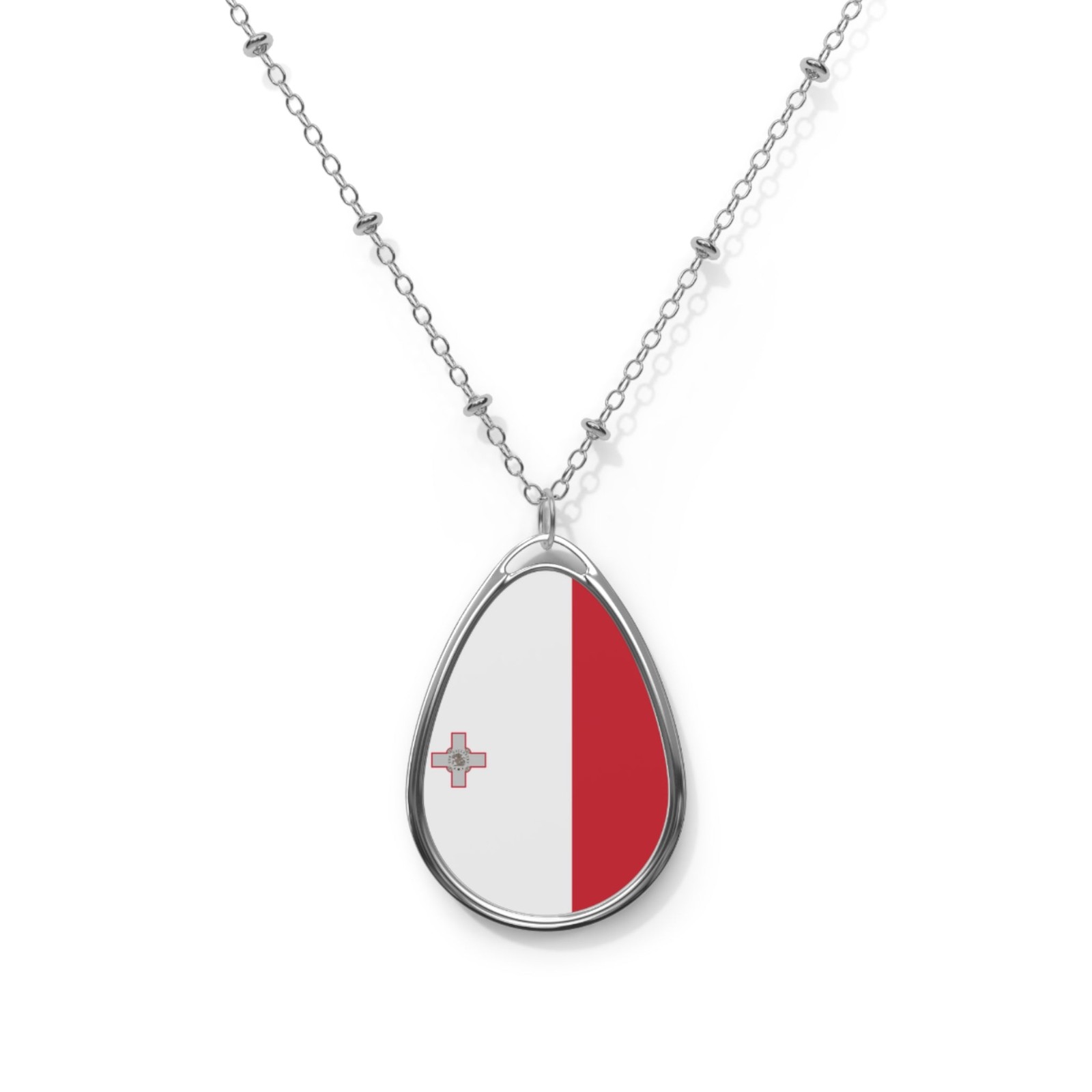 Malta Flag Oval Necklace – Maltese Heritage Pendant – One Size / Silver