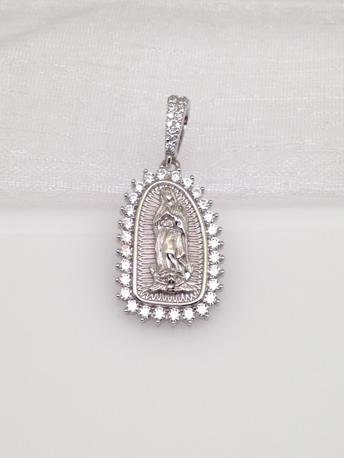 925 Sterling Silver Guadalupe CZ Pendant Women Girls 20mm(0.79″)/32mm(1.26″)