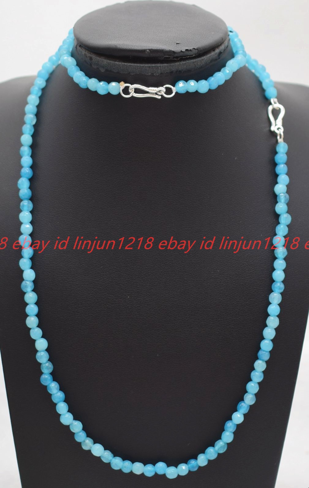 Natural 4mm Faceted Blue Jade Gemstone Round Beads Necklace Bracelet 18/7.5in
