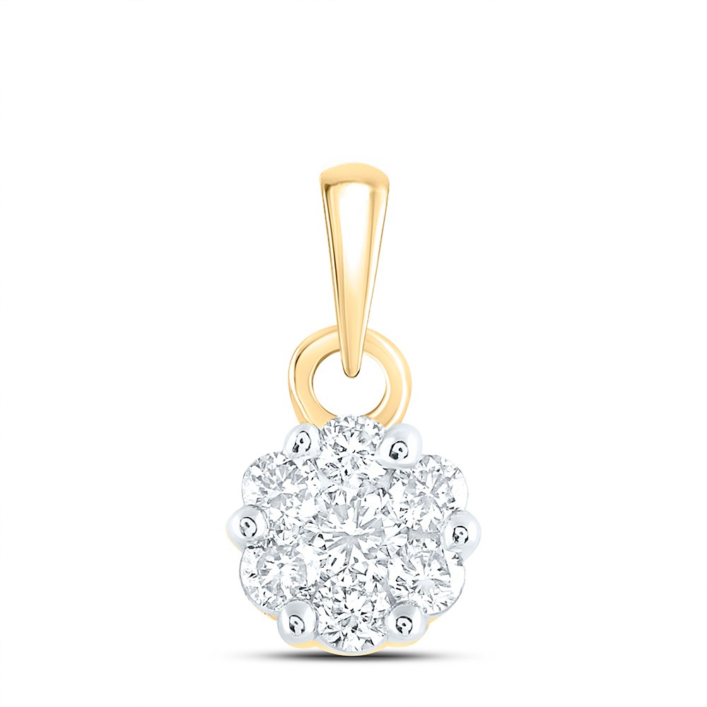 14kt Yellow Gold Womens Round Diamond Flower Cluster Pendant 1/4 Cttw
